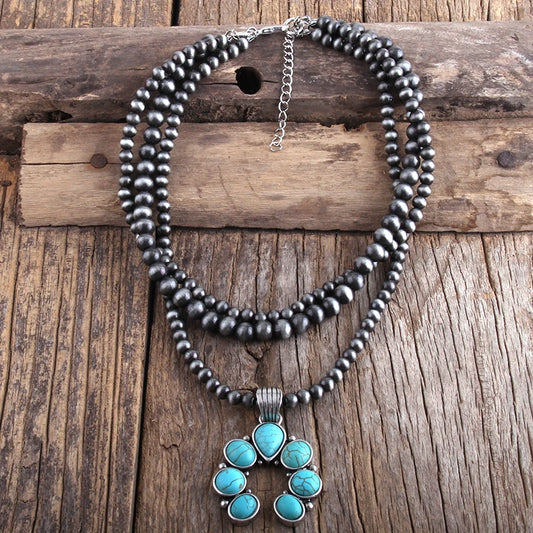 Boho Jewelry 3 Layer Squash Moon Metal Stones Necklaces Women Bohemia Necklace