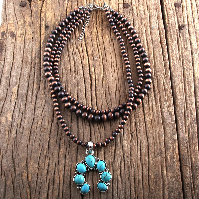 Boho Jewelry 3 Layer Squash Moon Metal Stones Necklaces Women Bohemia Necklace