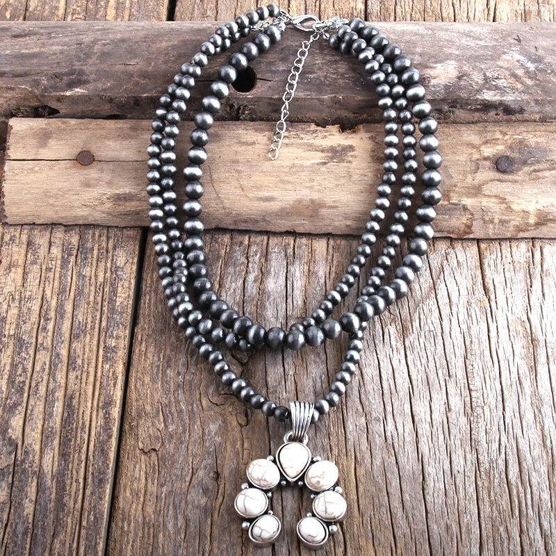 Boho Jewelry 3 Layer Squash Moon Metal Stones Necklaces Women Bohemia Necklace