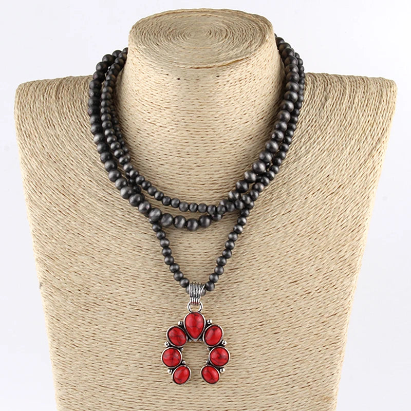 Boho Jewelry 3 Layer Squash Moon Metal Stones Necklaces Women Bohemia Necklace