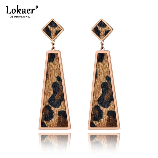 Leopard Leather Geometric Dangle Earrings