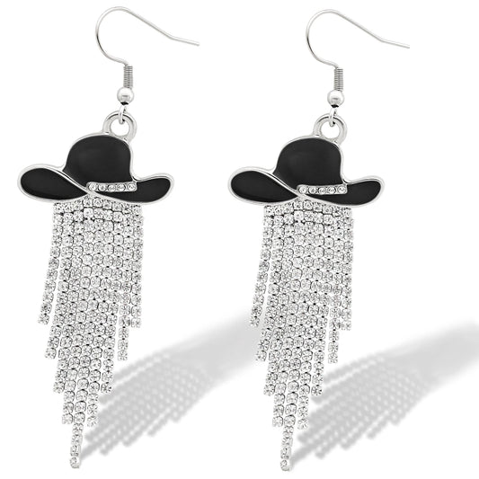 Western Cowgirl Hat Dangle Earrings  Sparkly Rhinestone