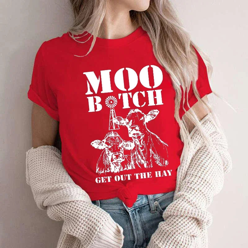 Funny Moo Cow T Shirts for Women Clothes Get Out The Way Shirt Sleeping Cow Tee Animal Lover Tops Cute Kawaii Cow Women Clothing
