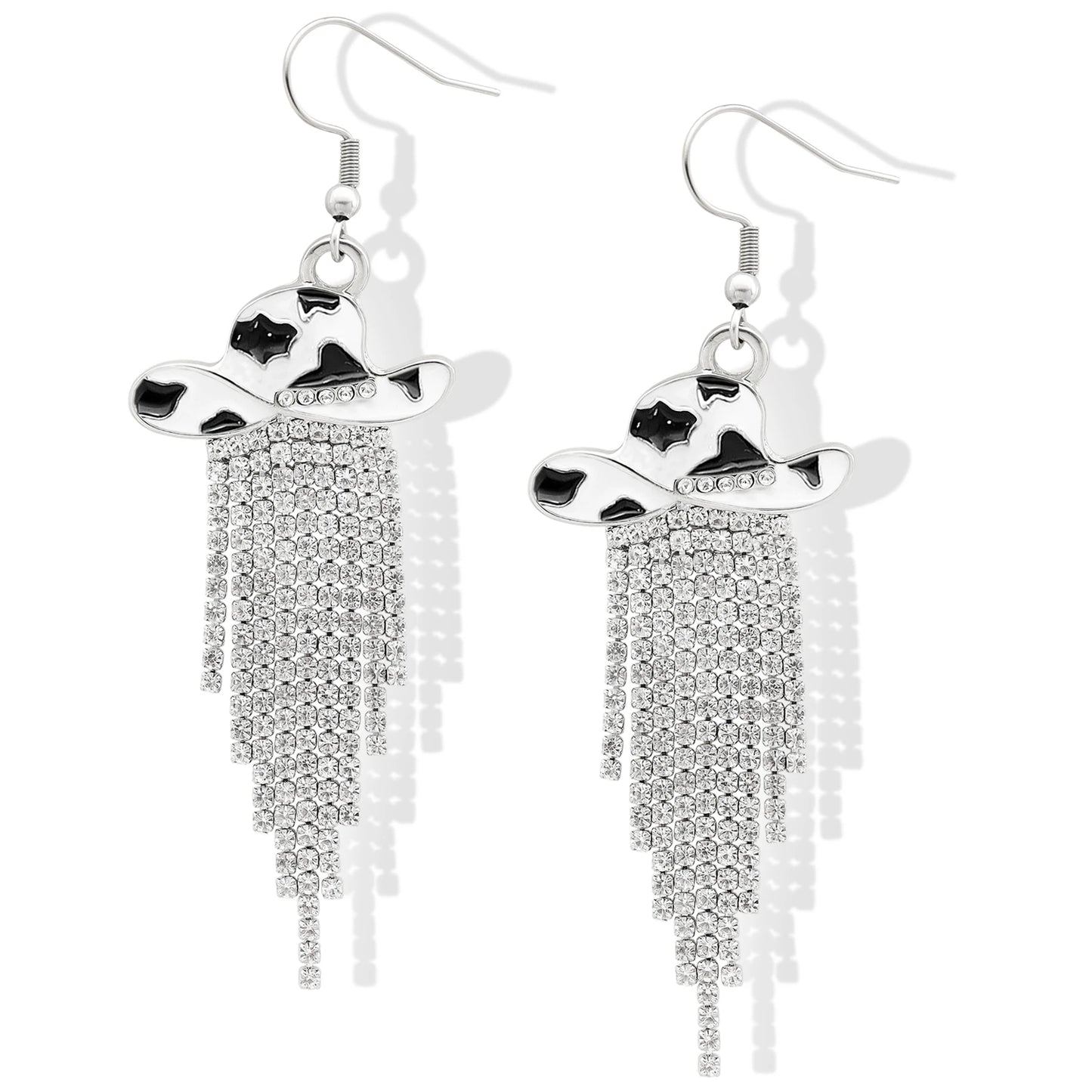 Western Cowgirl Hat Dangle Earrings Sparkly Rhinestone