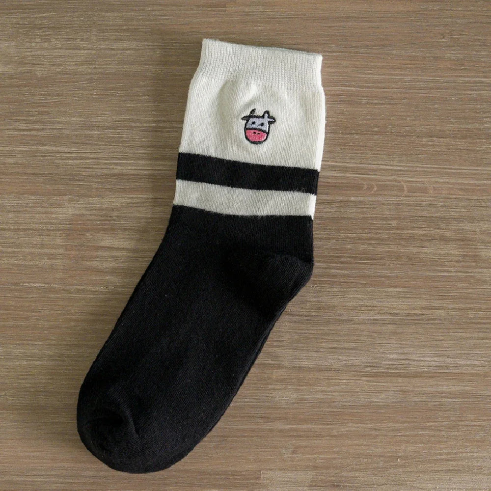 Funny Embroidery Cow Cartoon Socks