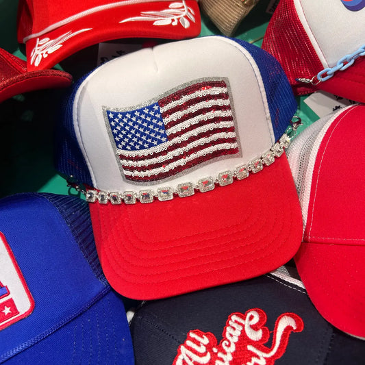 Sequin Flag Trucker | American Flag Hat | Patriotic Cap