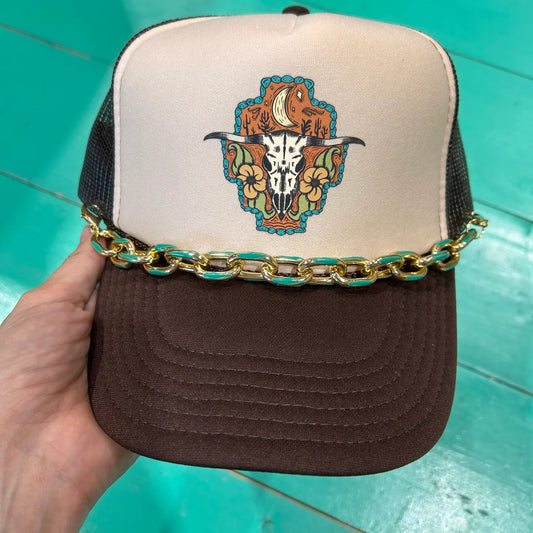 Chunky Teal Enamel Dipped Trucker Chain | Hat Band | Hat Bar