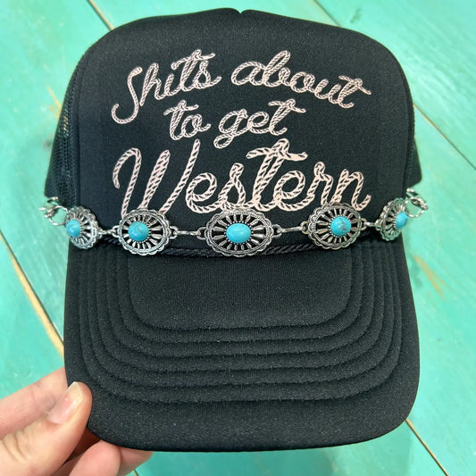 Small Turquoise & Silver Oval Trucker Chain | Hat Band | Cap