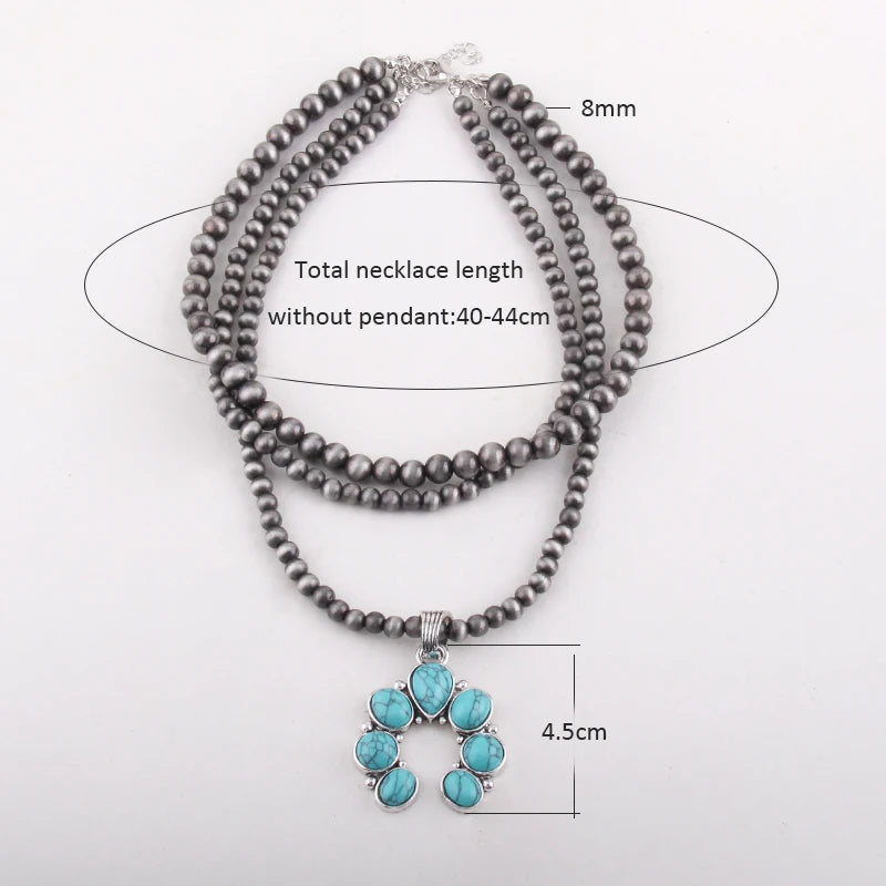 Boho Jewelry 3 Layer Squash Moon Metal Stones Necklaces Women Bohemia Necklace