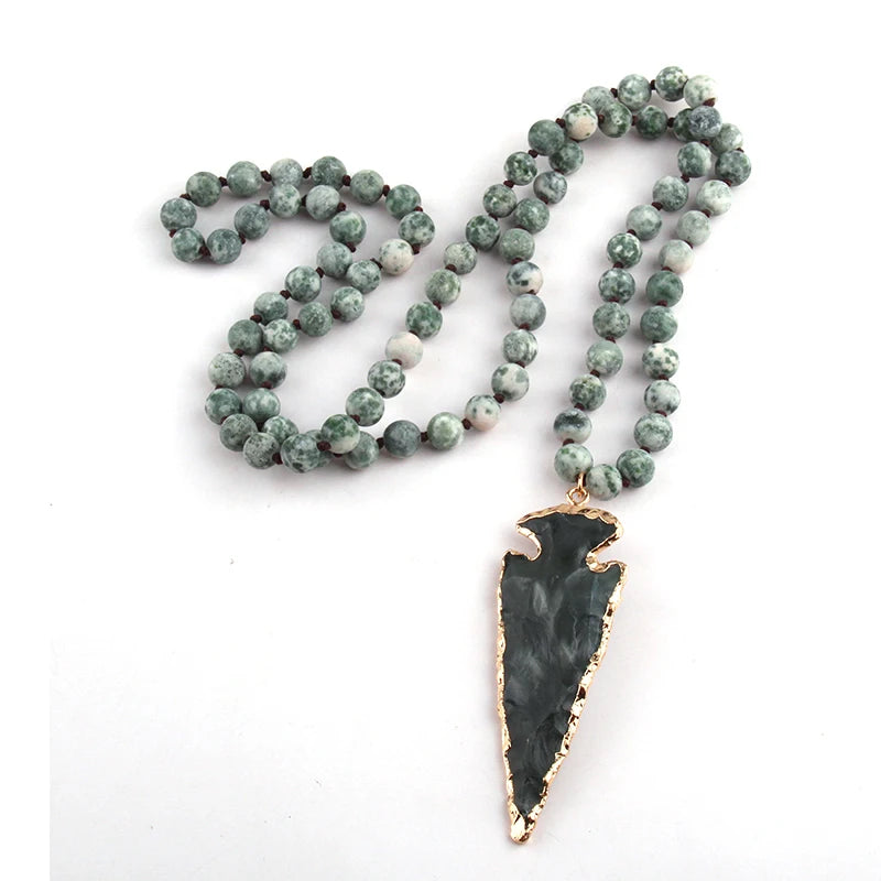 New Fashion Bohemian Tribal Jewelry Natural Stone Knotted Necklaces Arrowhead Pendant Women Ethnic Necklace