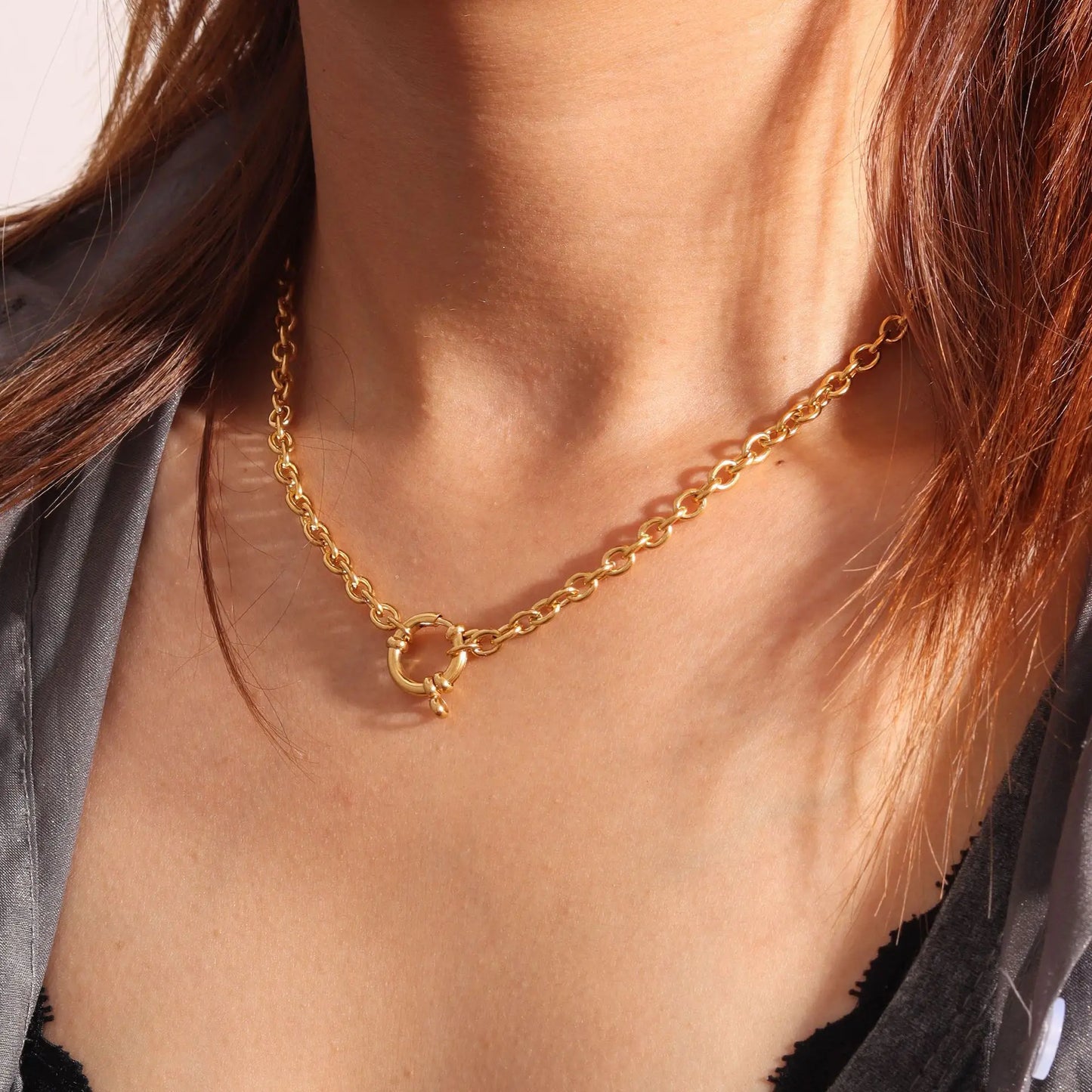 Anchor Clasp Necklace Stainless Steel Heavy Duty Chain Necklace For Women Gold/Silver Color Metal Chunky Chain Choker