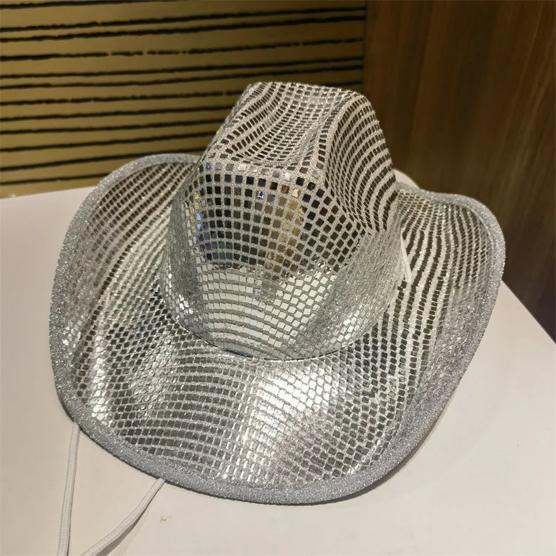 Cowboy Hat Western Hats for Women Wide Brim Disco Flashy Cowgirl