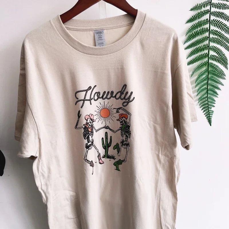 Howdy Cowgirl Western Style Skeletons Funny T Shirt