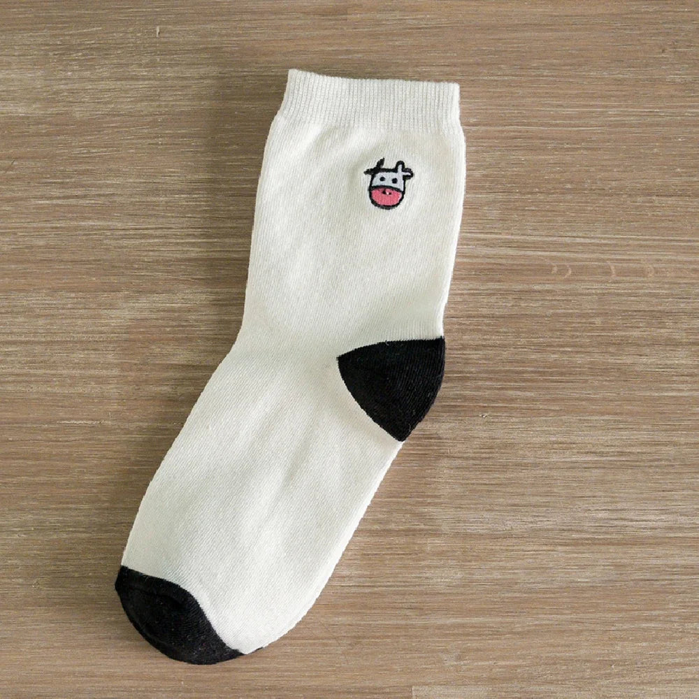 Funny Embroidery Cow Cartoon Socks