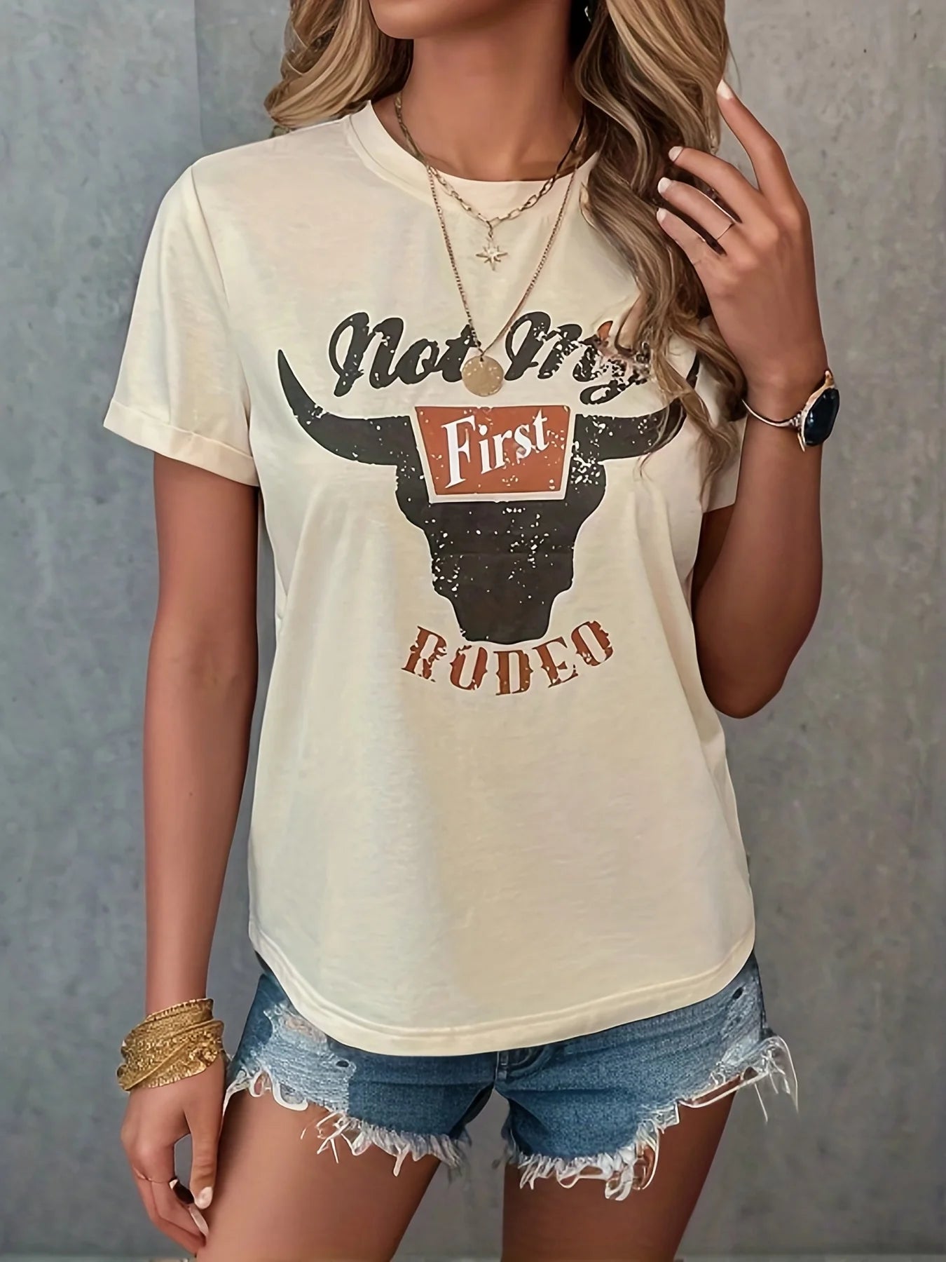 Nor My First Rodeo Graphic Tee Shirts Women Steer Skull Western T-Shirt