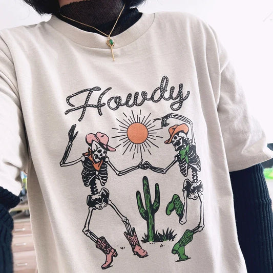 Howdy Cowgirl Western Style Skeletons Funny T Shirt
