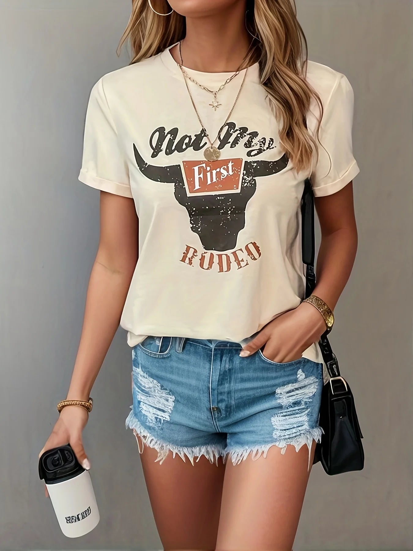 Nor My First Rodeo Graphic Tee Shirts Women Steer Skull Western T-Shirt
