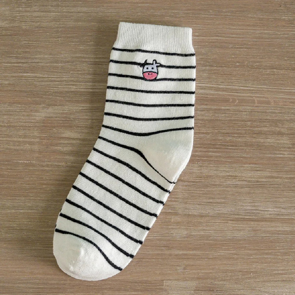 Funny Embroidery Cow Cartoon Socks
