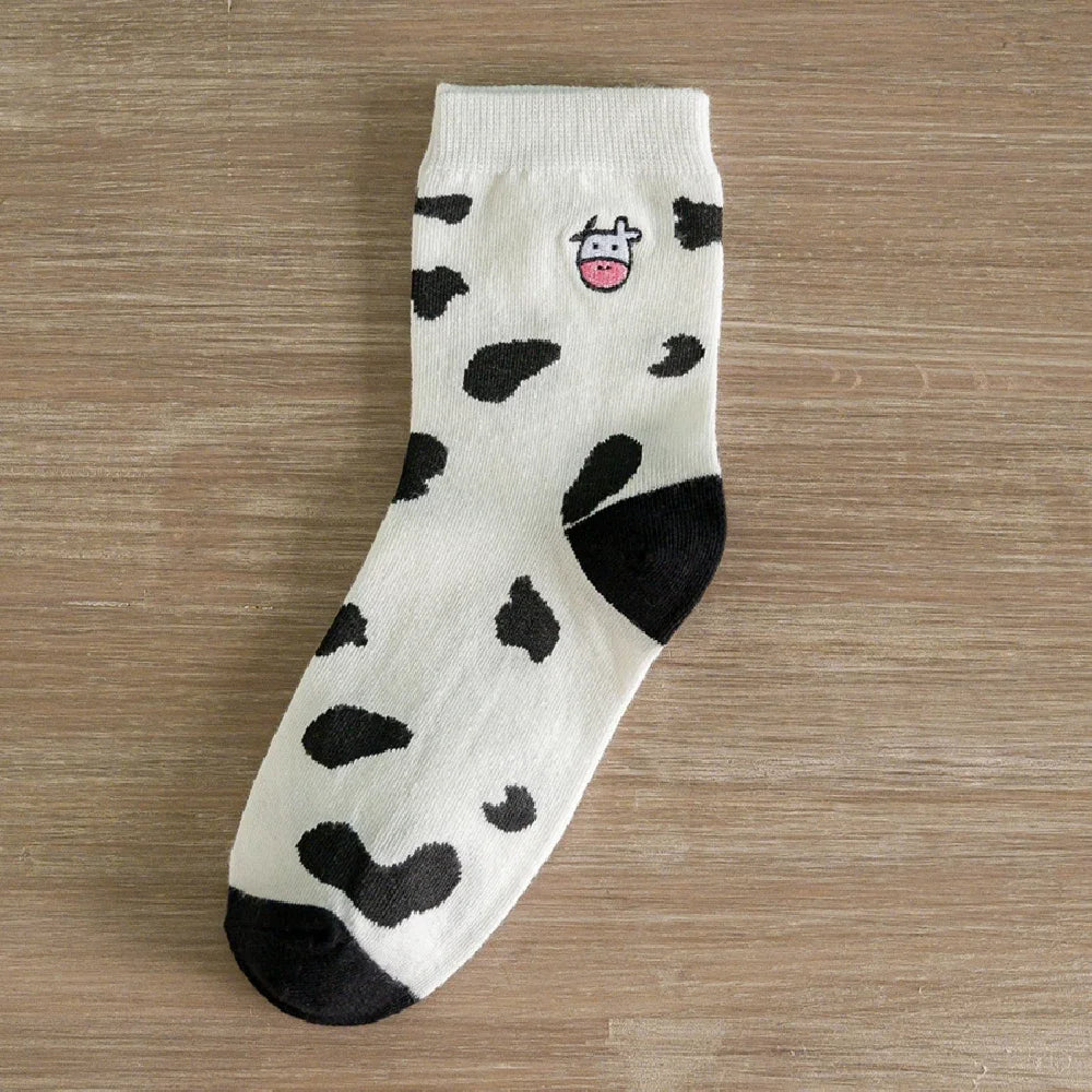 Funny Embroidery Cow Cartoon Socks