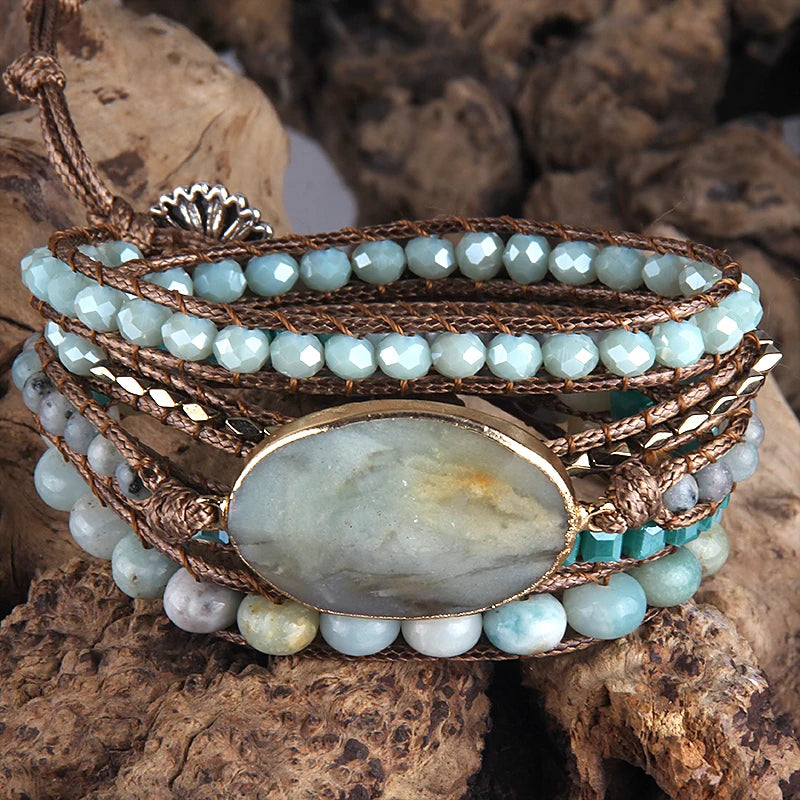 Bohemian Wrap Bracelet Mixed Natural Stones