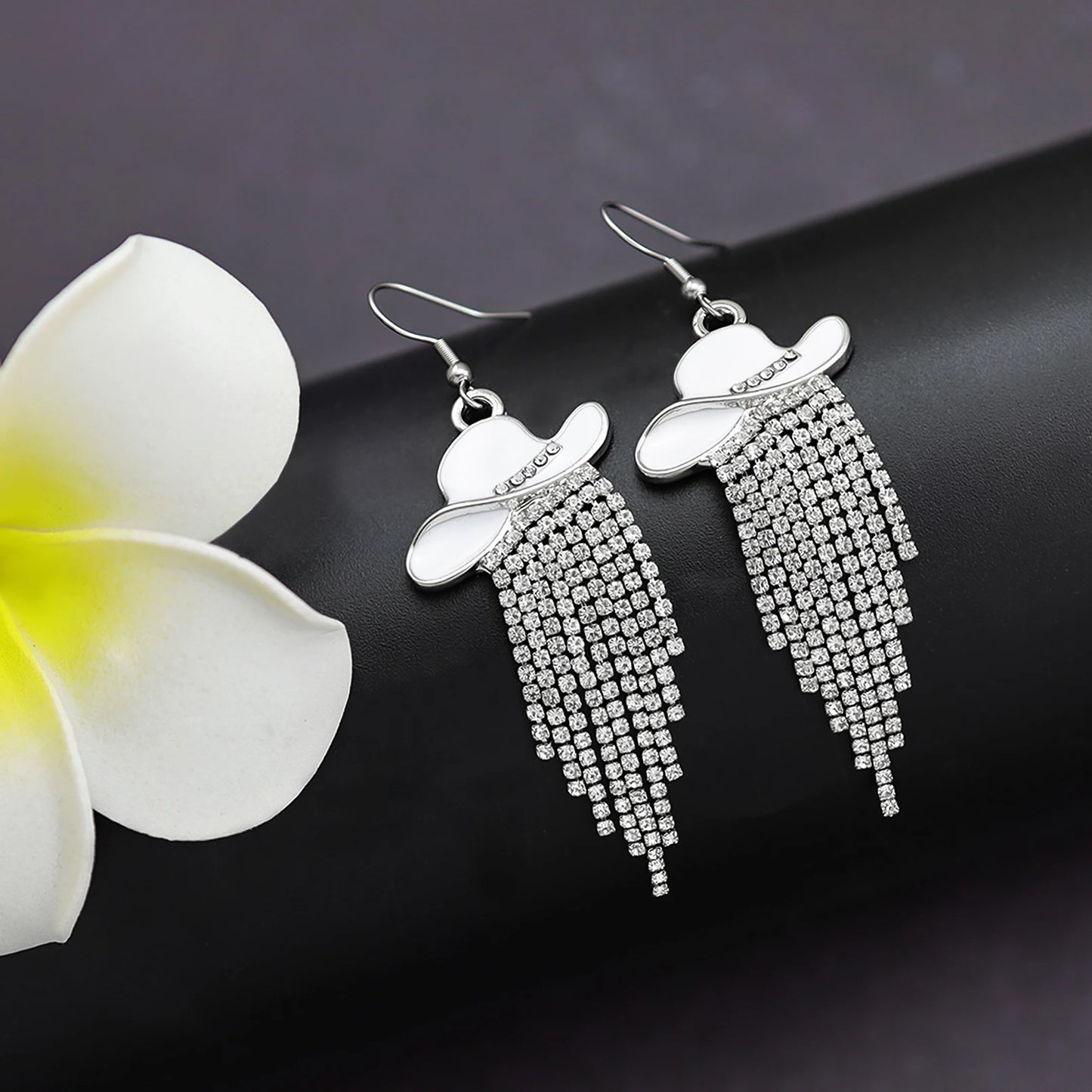 Western Cowgirl Hat Dangle Earrings  Sparkly Rhinestone