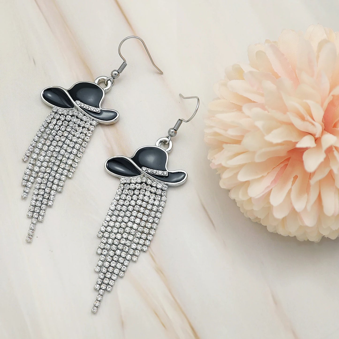 Western Cowgirl Hat Dangle Earrings  Sparkly Rhinestone
