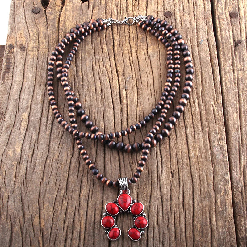 Boho Jewelry 3 Layer Squash Moon Metal Stones Necklaces Women Bohemia Necklace