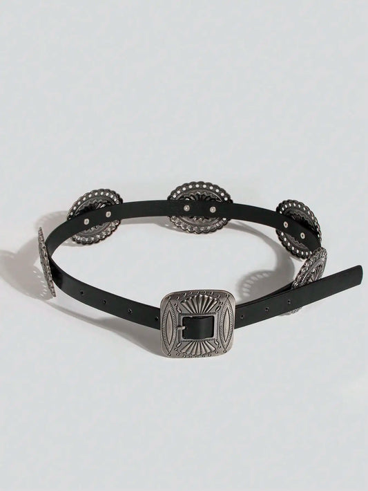 Women's Punk Style Metal Carved Accessory Cowboy Cowgirl Heavy Duty Belt Boho