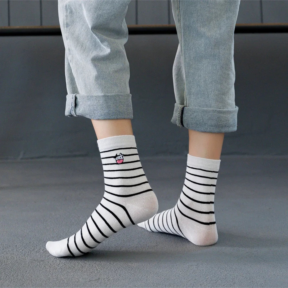 Funny Embroidery Cow Cartoon Socks