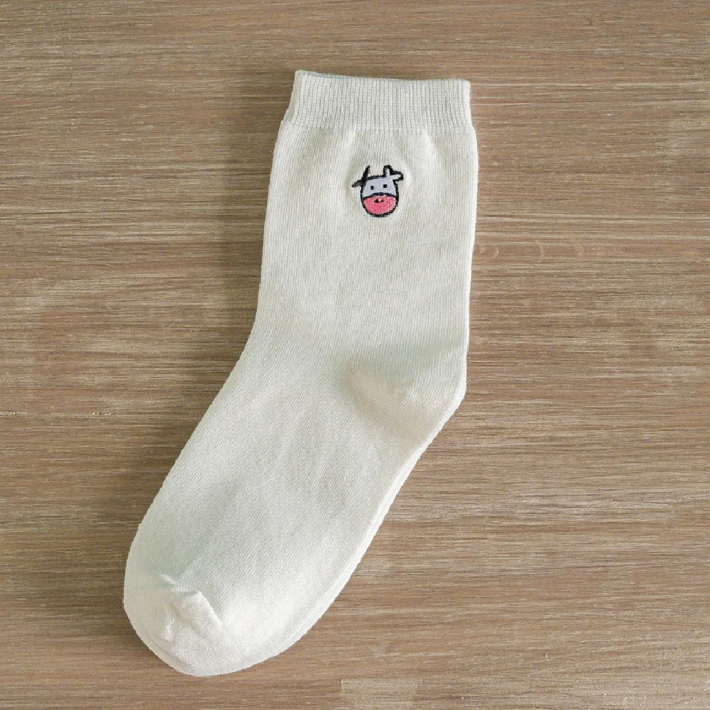 Funny Embroidery Cow Cartoon Socks