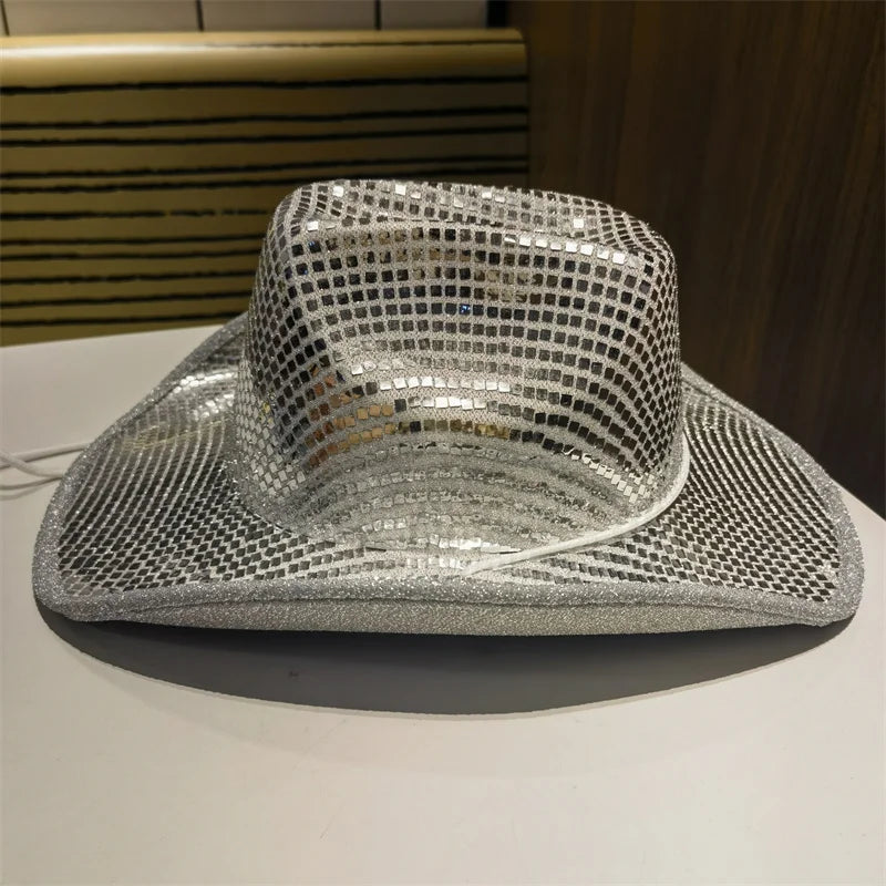 Cowboy Hat Western Hats for Women Wide Brim Disco Flashy Cowgirl