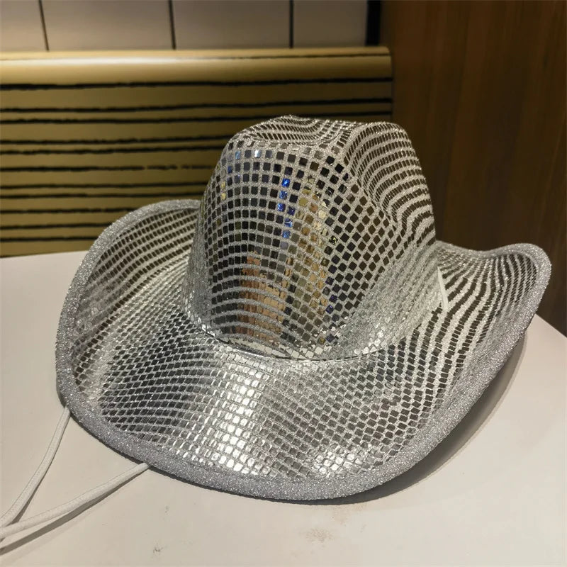 Cowboy Hat Western Hats for Women Wide Brim Disco Flashy Cowgirl