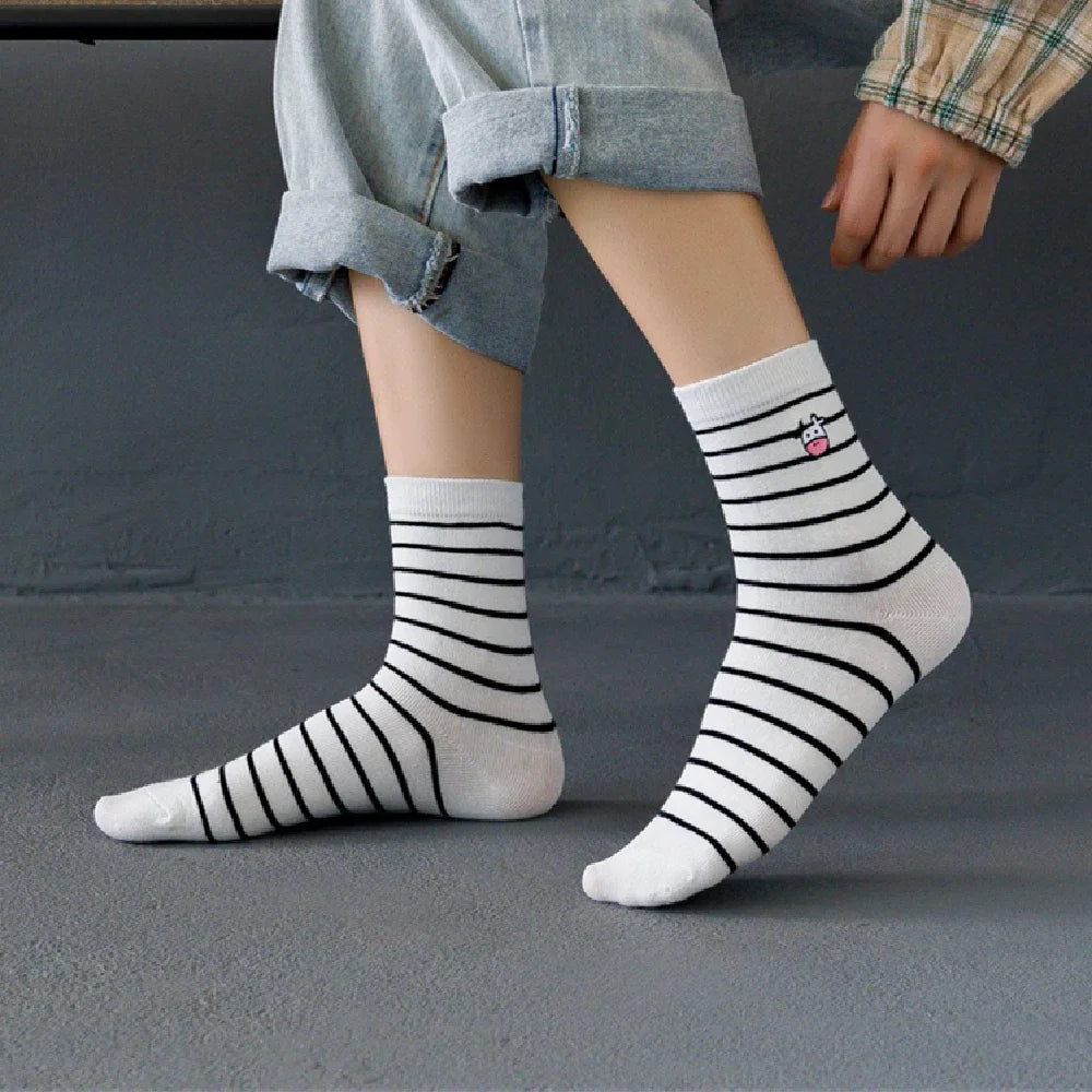 Funny Embroidery Cow Cartoon Socks