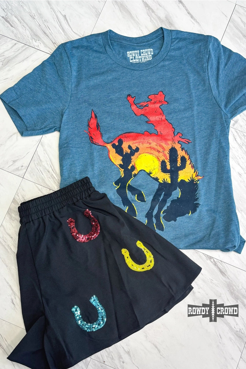 Bucking Sunset Bronco Horse Cowboy Tee Shirt