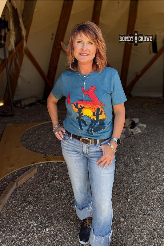 Bucking Sunset Bronco Horse Cowboy Tee Shirt