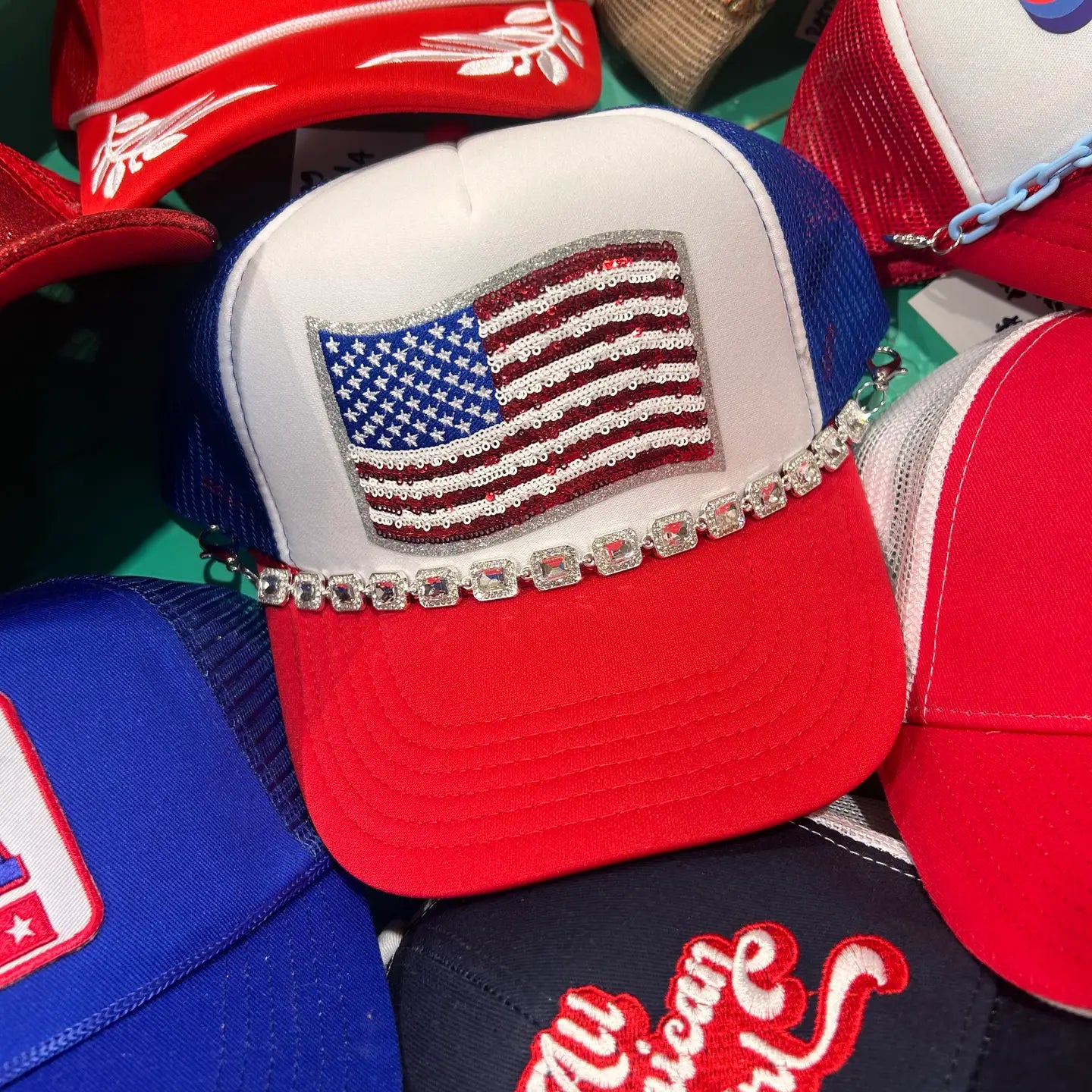 Sequin Flag Trucker | American Flag Hat | Patriotic Cap