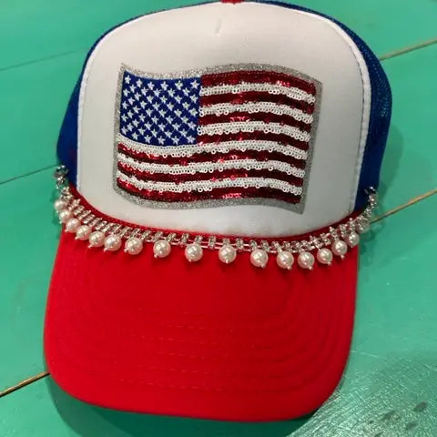 Sequin Flag Trucker | American Flag Hat | Patriotic Cap